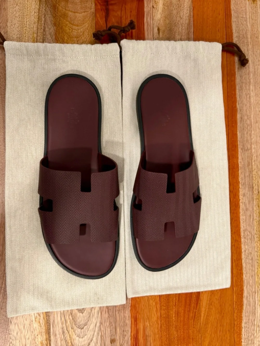 Hermès Izmir Sandals Men's 45 Burgundy Leather NEW